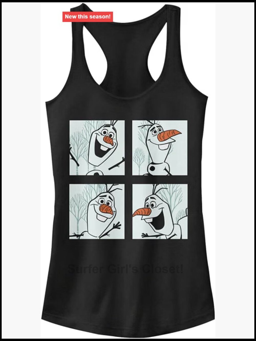 Disney Frozen Olaf Slim Fit Racerback Tank Top Black Size M